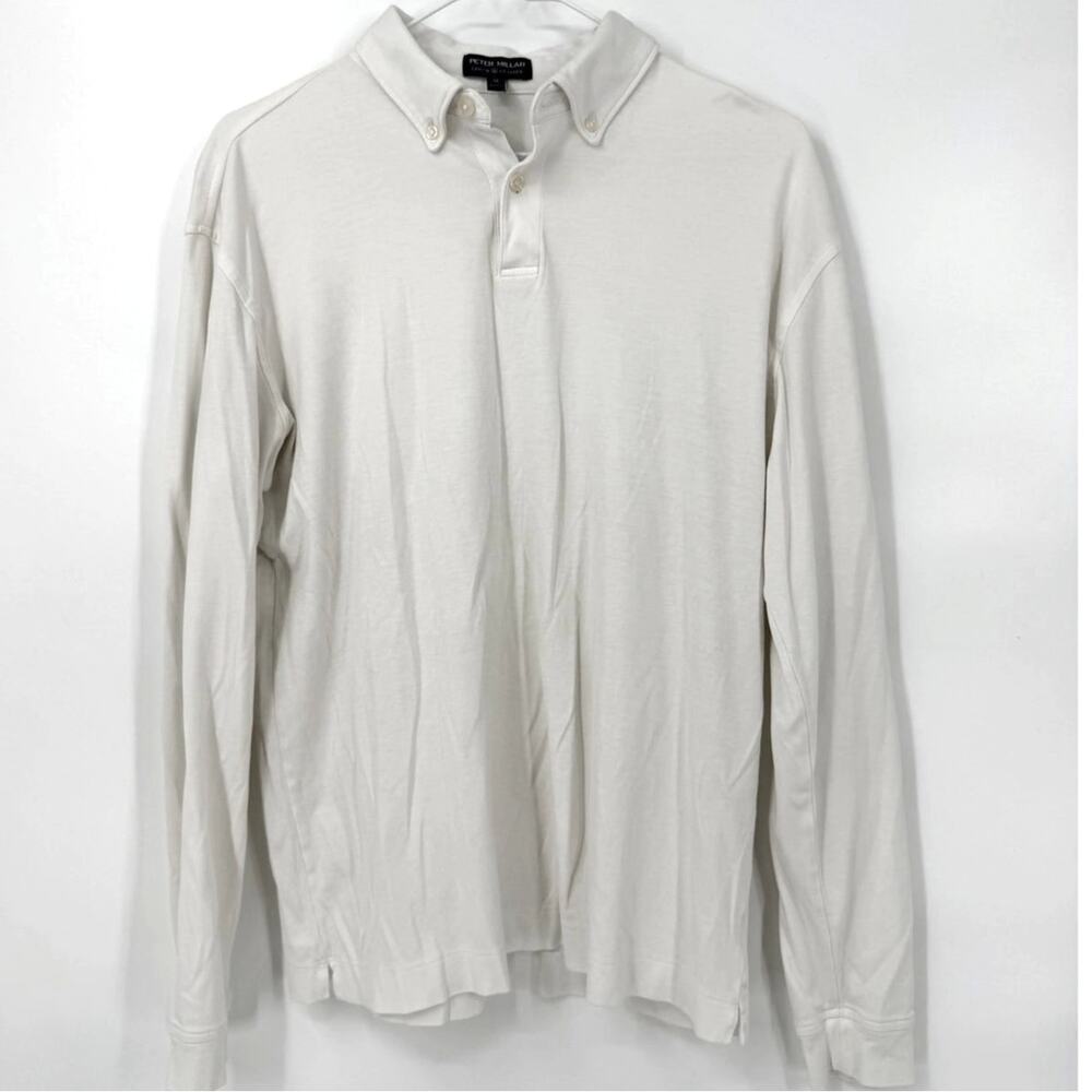 Peter Millar Pima Cotton Long Sleeve Polo White Medium - Picture 2 of 10